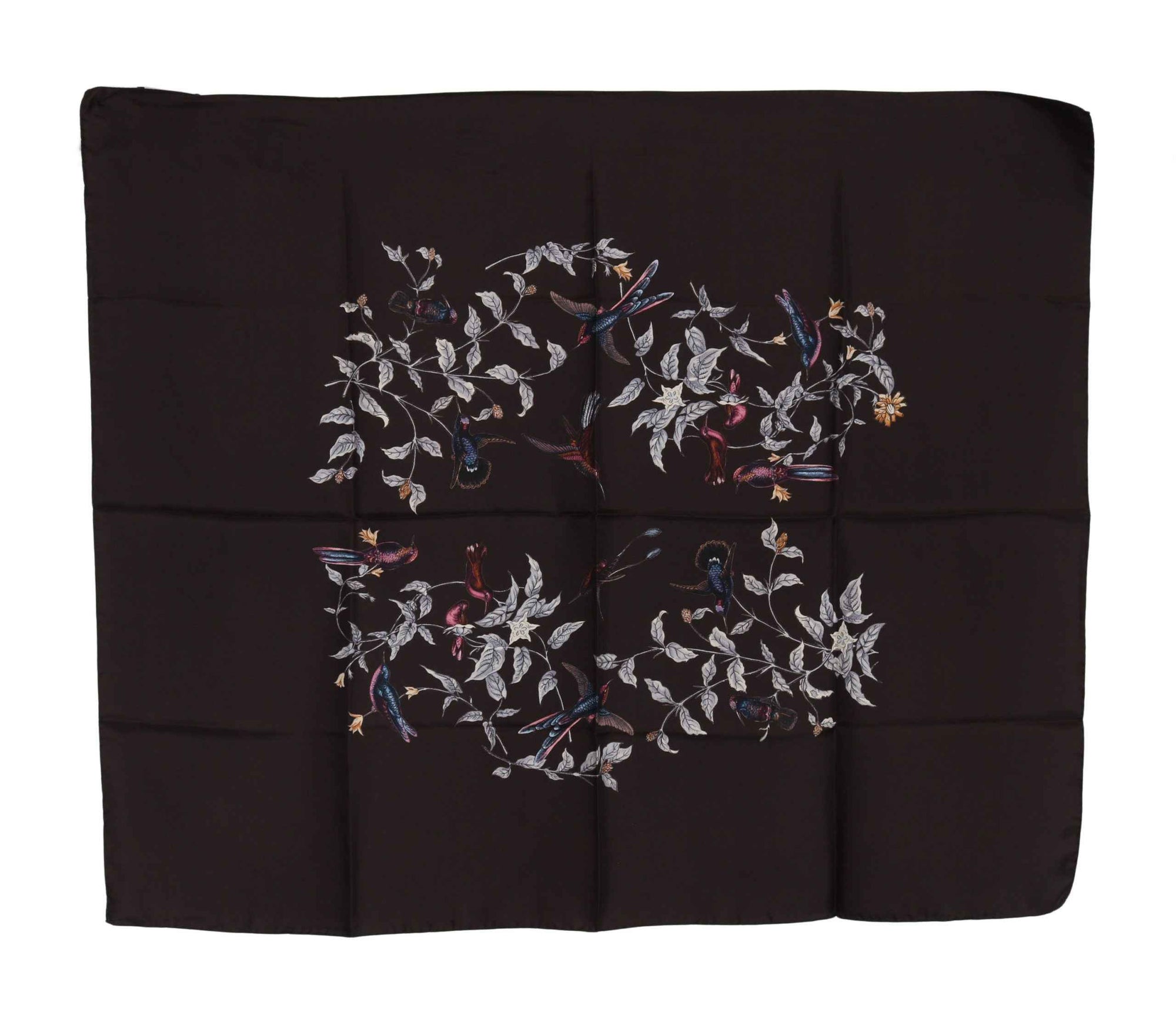 Dolce & Gabbana Brown 100% Silk Bird Print Wrap 80cm X 95cm RRP Scarf