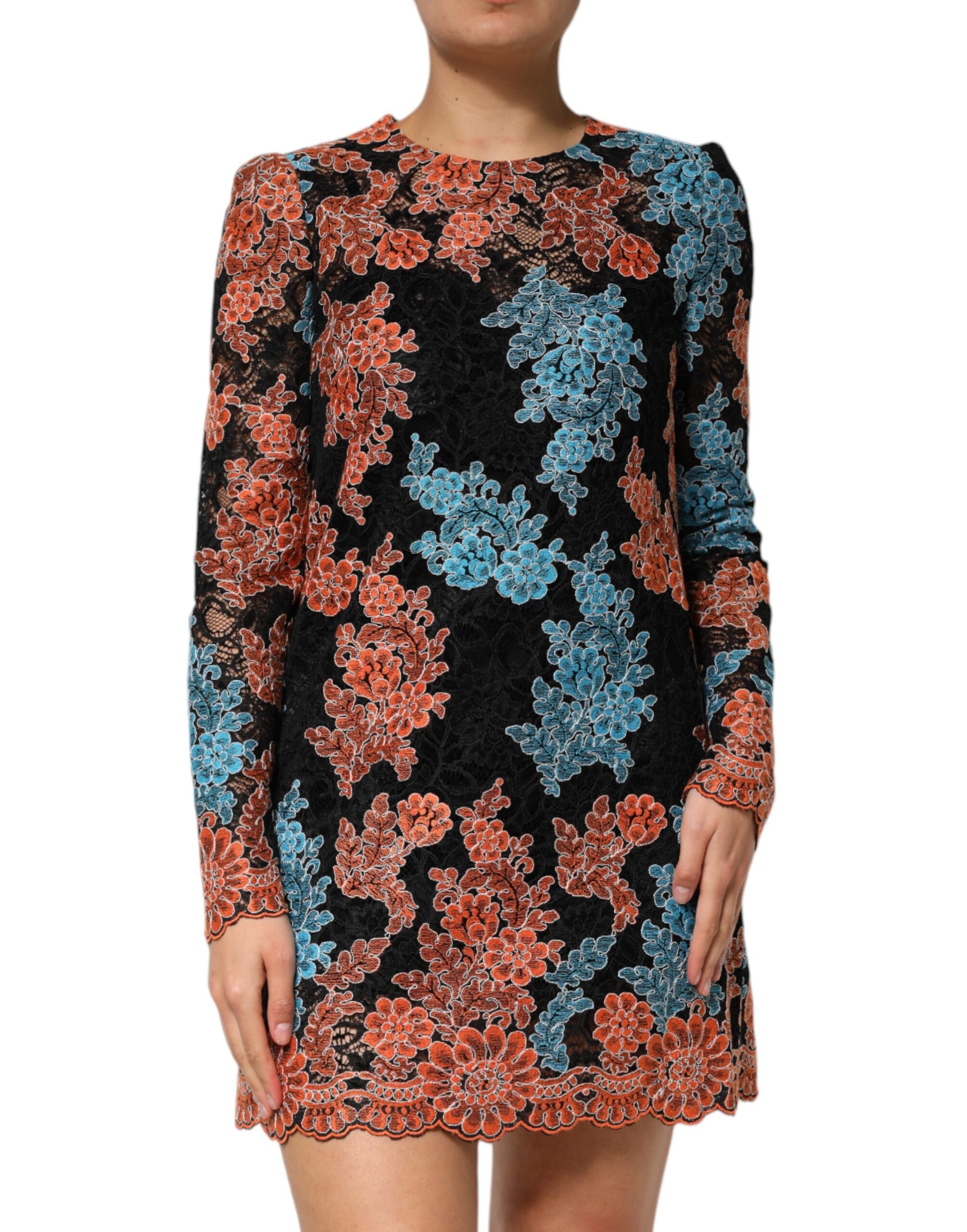 Dolce & Gabbana Multicolor Floral Embroidery Shift Mini Dress