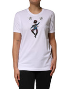 Dolce & Gabbana White Cotton Sequin Embellished Top T-shirt