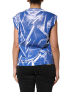 Dolce & Gabbana Blue White Cotton Logo Plaque Women Tank Top