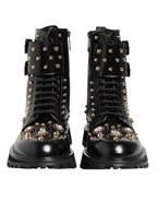 Dolce & Gabbana Black Studded Lace Up Mid Calf Boots Shoes