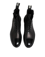 Dolce & Gabbana Brown Black Lace Up Mid Calf Men Boots Shoes