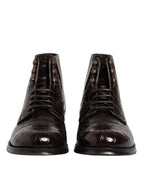 Dolce & Gabbana Dark Brown Leather Lace Up Short Boots Shoes