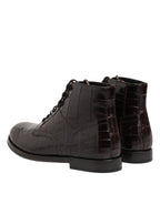 Dolce & Gabbana Dark Brown Leather Lace Up Short Boots Shoes