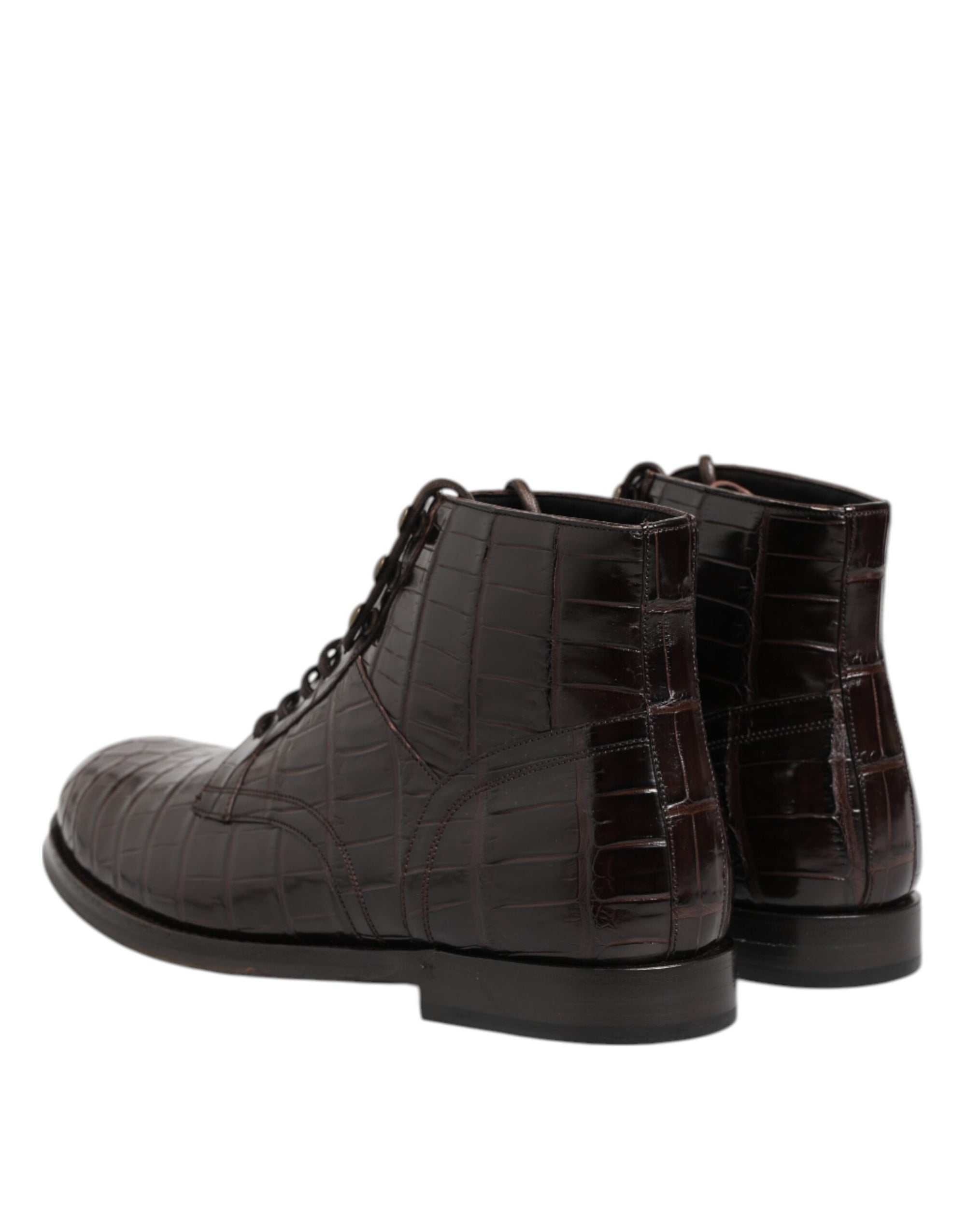 Dolce & Gabbana Dark Brown Leather Lace Up Short Boots Shoes