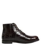 Dolce & Gabbana Dark Brown Leather Lace Up Short Boots Shoes