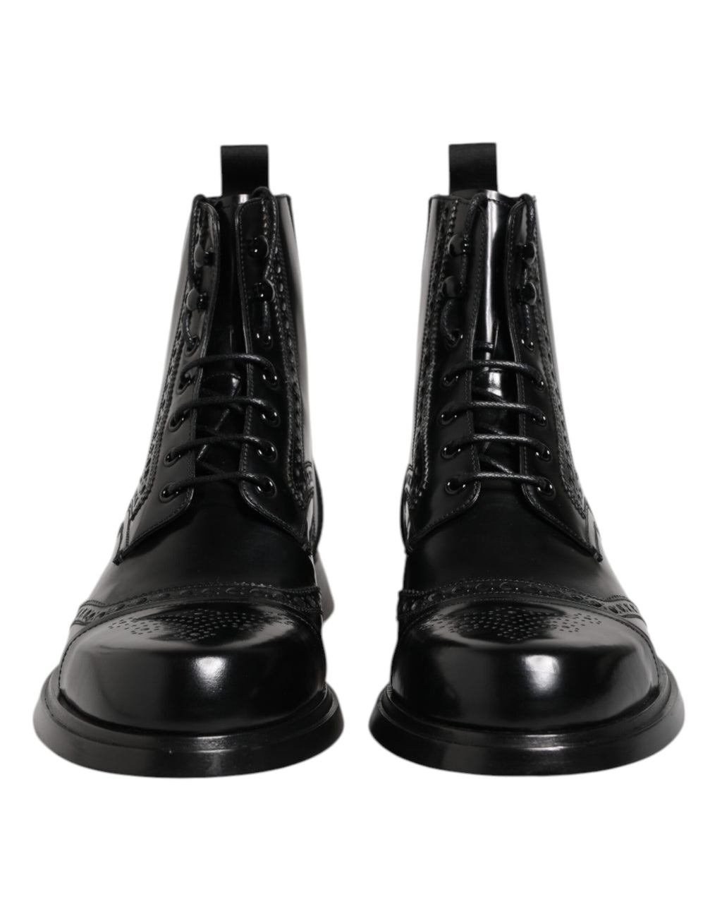 Dolce & Gabbana Black Leather Lace Up Mid Calf Boots Shoes
