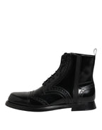 Dolce & Gabbana Black Leather Lace Up Mid Calf Boots Shoes