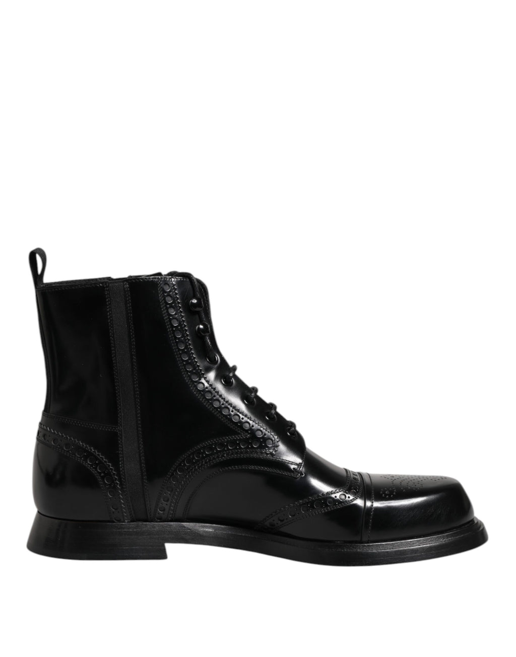 Dolce & Gabbana Black Leather Lace Up Mid Calf Boots Shoes