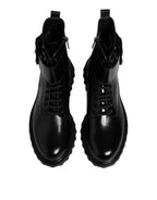 Dolce & Gabbana Black Leather Lace Up Mid Calf Boots Shoes