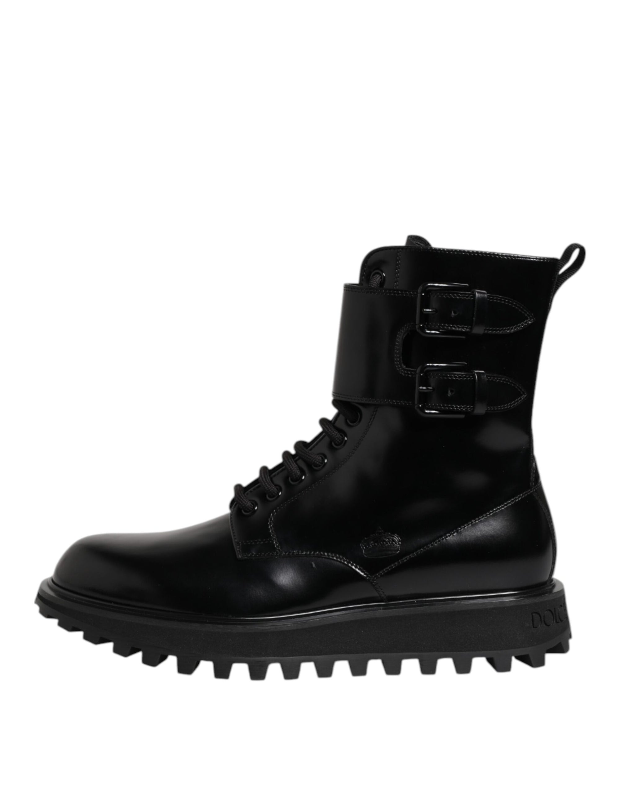 Dolce & Gabbana Black Leather Lace Up Mid Calf Boots Shoes