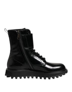 Dolce & Gabbana Black Leather Lace Up Mid Calf Boots Shoes