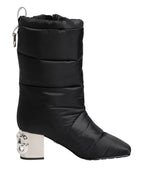 Dolce & Gabbana Black Padded Mid Calf Logo Heel Boots Shoes