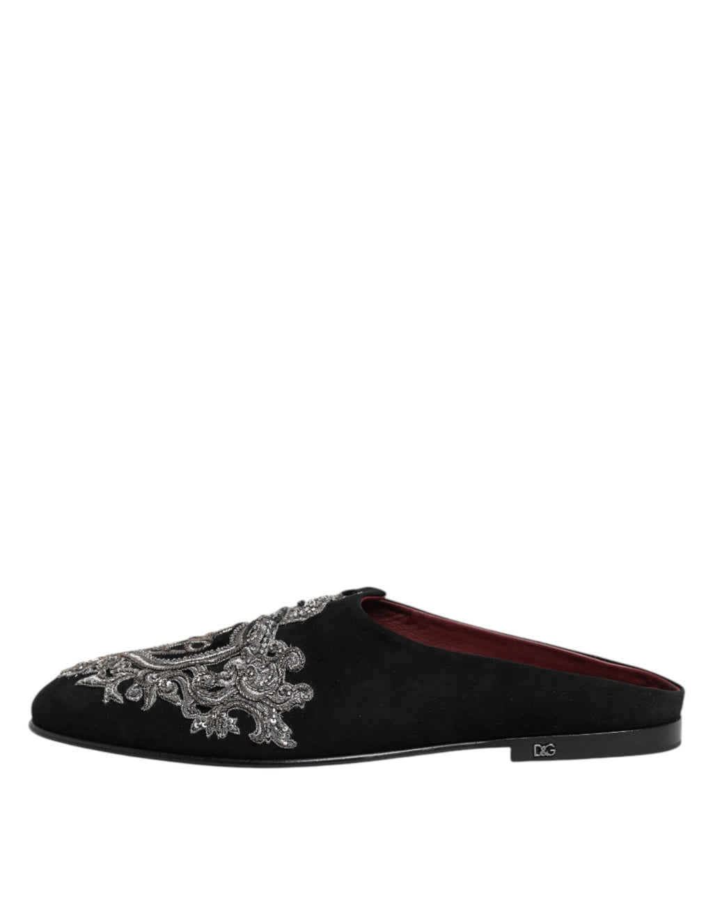 Dolce & Gabbana Black Velvet Slides DG Crown Slipper Shoes