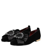 Dolce & Gabbana Black VATICANO Crystal Ribbon Slip On Shoes