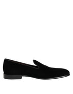 Dolce & Gabbana Black Velvet Slip On Loafers Men Formal Shoes