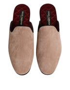 Dolce & Gabbana Beige Suede Leather Slides Flat Slipper Shoes