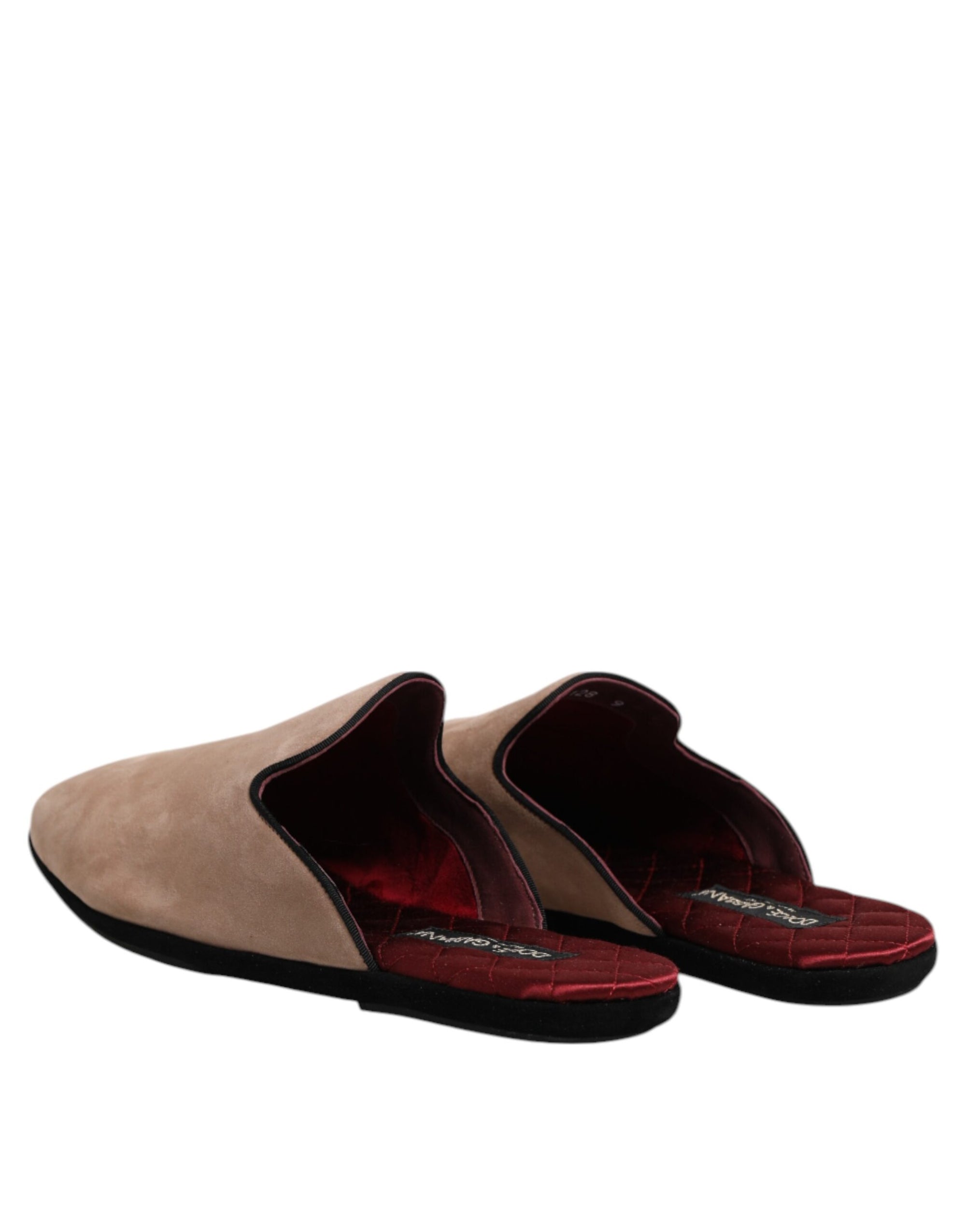 Dolce & Gabbana Beige Suede Leather Slides Flat Slipper Shoes