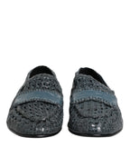 Dolce & Gabbana Blue Woven Raffia Slip On Loafers Shoes