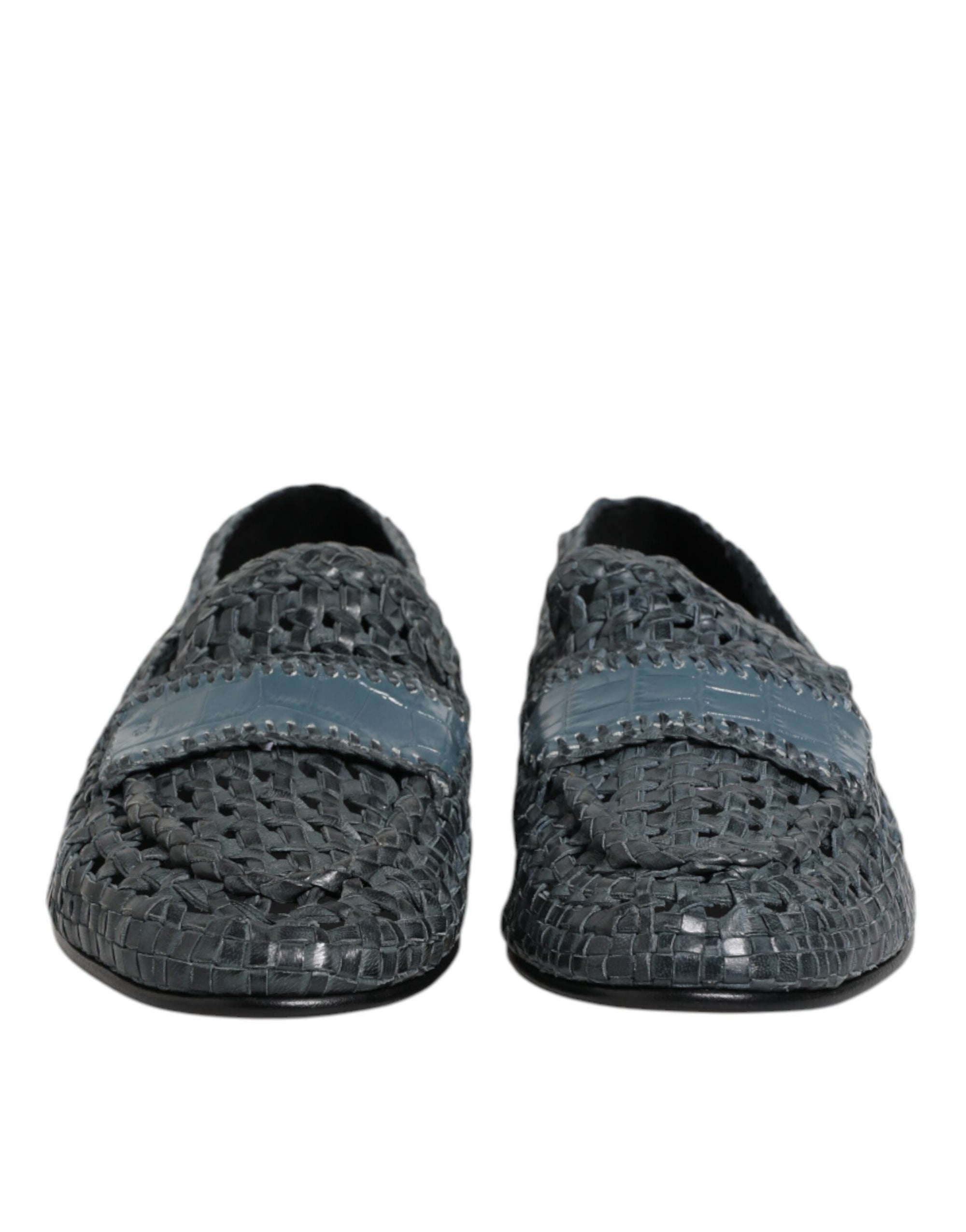Dolce & Gabbana Blue Woven Raffia Slip On Loafers Shoes