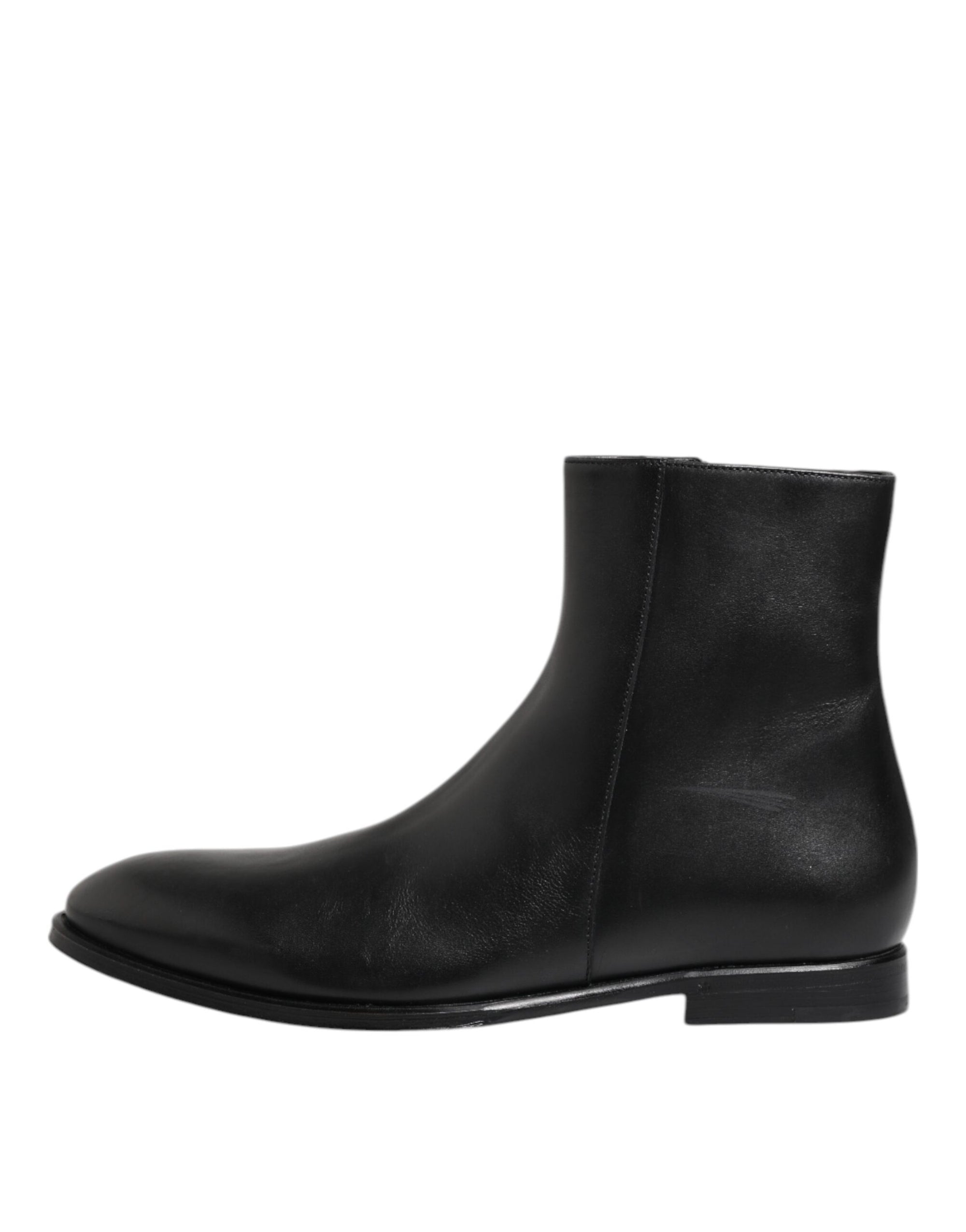 Dolce & Gabbana Black Leather Mid Calf Men Boots Shoes