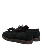 Dolce & Gabbana Black Suede Tassel Embellished Loafers Shoes