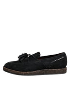 Dolce & Gabbana Black Suede Tassel Embellished Loafers Shoes