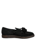 Dolce & Gabbana Black Suede Tassel Embellished Loafers Shoes