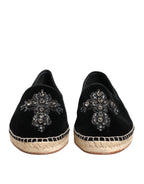 Dolce & Gabbana Black Cross Crystal Slip On Espadrille Shoes