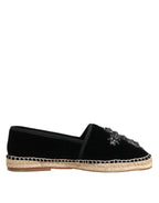 Dolce & Gabbana Black Cross Crystal Slip On Espadrille Shoes