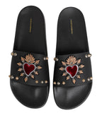 Dolce & Gabbana Black Rubber Sacred Heart Slides Men Beachwear Shoes