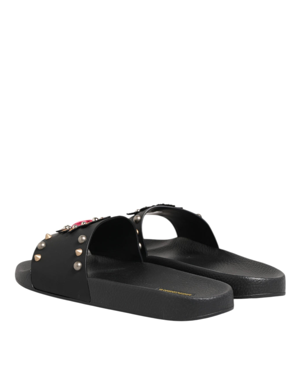 Dolce & Gabbana Black Rubber Sacred Heart Slides Men Beachwear Shoes
