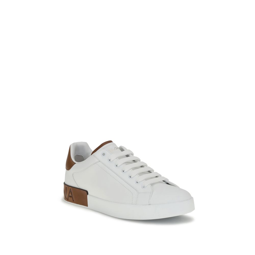 Dolce & Gabbana White Calf Leather Bos Taurus Low Top Sneakers