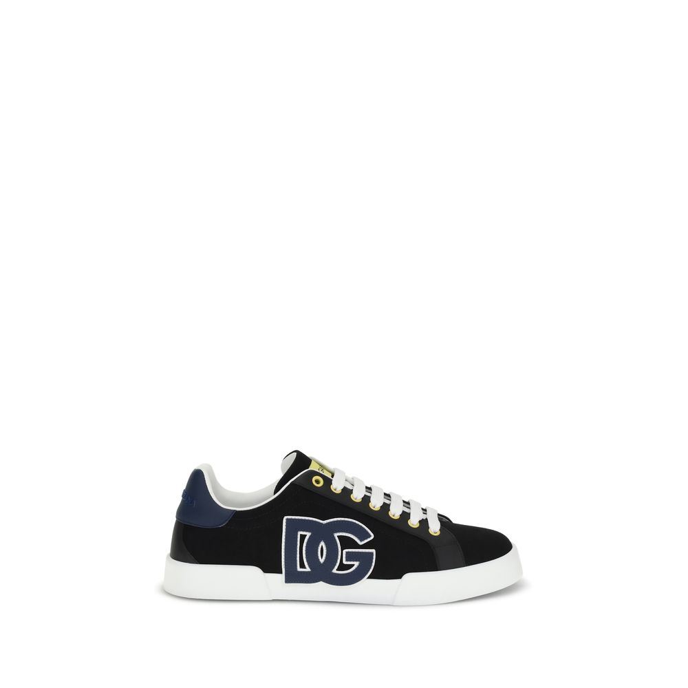 Dolce & Gabbana Black Calf Leather Bos Taurus Low Top Sneakers