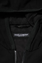 Dolce & Gabbana Black Sleeveless Hooded Logo Plaque Jacket