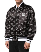 Dolce & Gabbana Black Polyester Heart Print Bomber Jacket