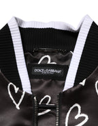 Dolce & Gabbana Black Polyester Heart Print Bomber Jacket