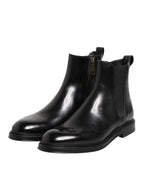 Dolce & Gabbana Black Chelsea Leather Mid Calf Boots Shoes