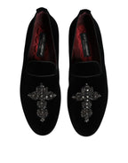 Dolce & Gabbana Black Suede Cross Slip On Loafers Dress Shoes
