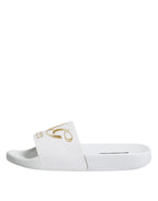 Dolce & Gabbana White Leather Slides Sandals Beachwear Shoes