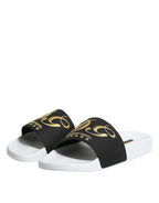 Dolce & Gabbana White Black Leather Sandals Beachwear Shoes