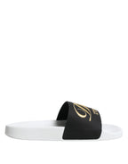 Dolce & Gabbana White Black Leather Sandals Beachwear Shoes