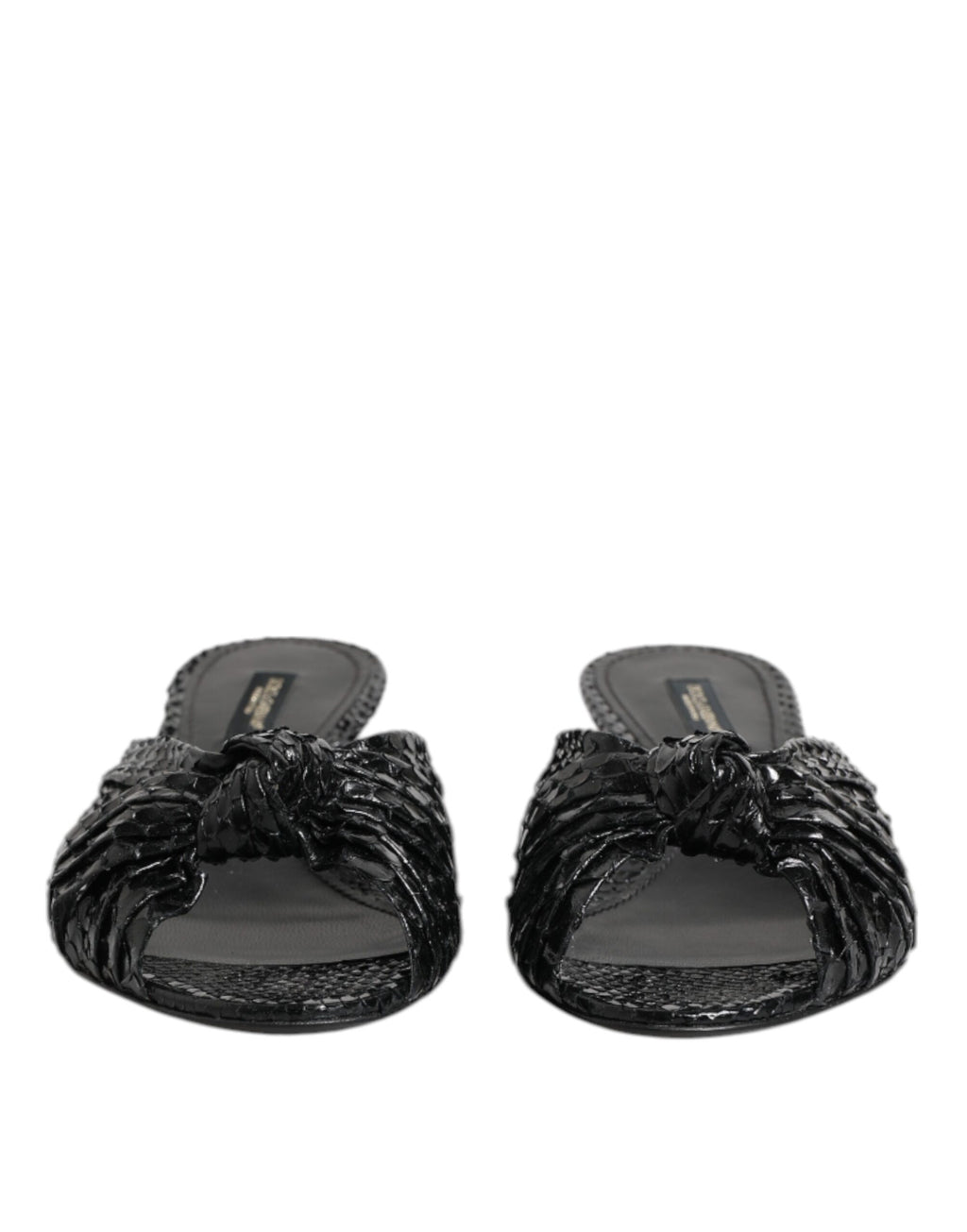 Dolce & Gabbana Black Leather Heels Slides Sandals Shoes