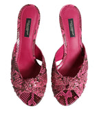 Dolce & Gabbana Pink Leather Heels Slides Sandals Shoes