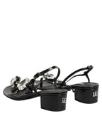 Dolce & Gabbana Black Leather Crystal Ankle Strap Sandals Shoes
