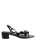 Dolce & Gabbana Black Leather Crystal Ankle Strap Sandals Shoes