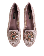 Dolce & Gabbana Pink Taormina Lace Crystals Flats Shoes