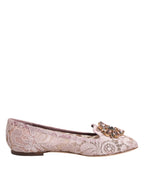 Dolce & Gabbana Pink Taormina Lace Crystals Flats Shoes