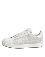 Dolce & Gabbana White Lace Leather Low Top Sneaker Shoes