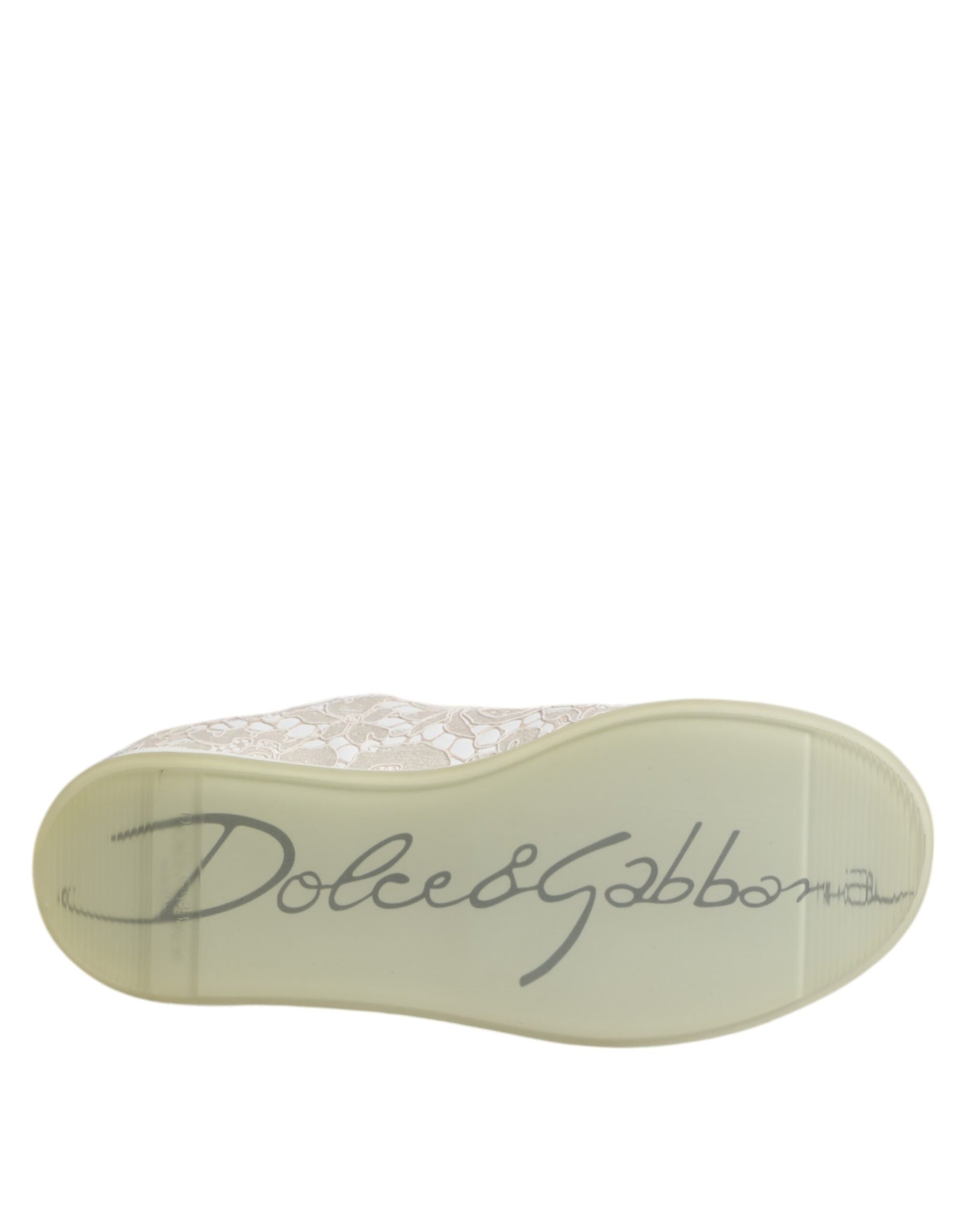 Dolce & Gabbana White Lace Leather Low Top Sneaker Shoes